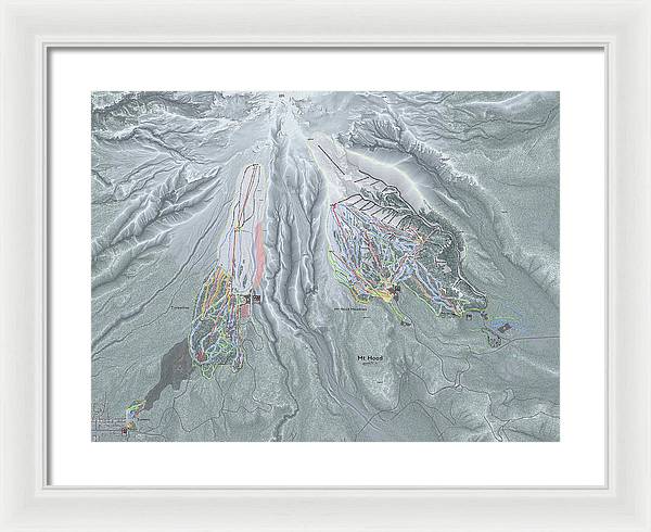 Mt Hood Ski Trail Map - Framed Print - Powderaddicts