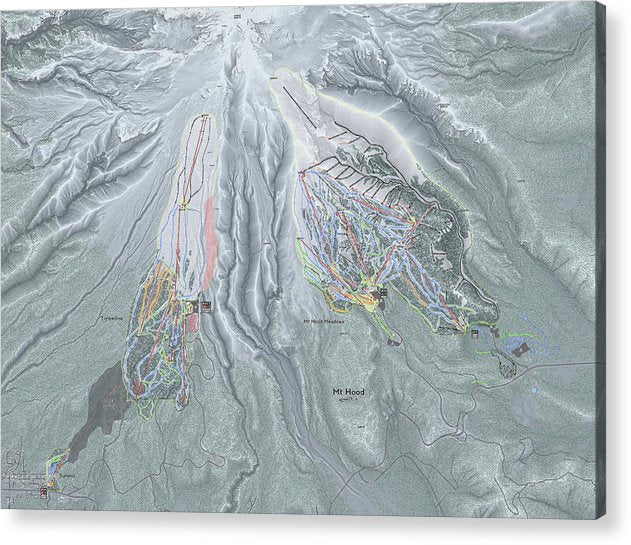 Mt Hood Ski Trail Map - Acrylic Print - Powderaddicts