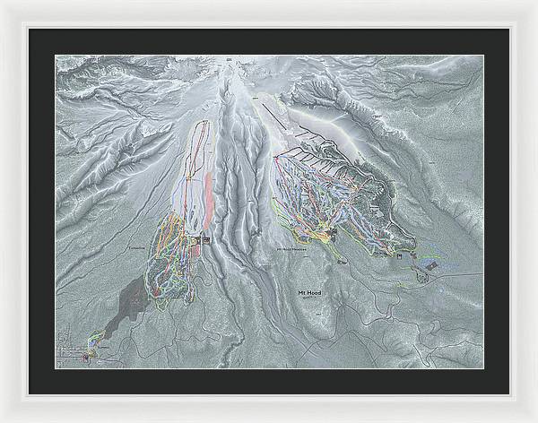 Mt Hood Ski Trail Map - Framed Print - Powderaddicts