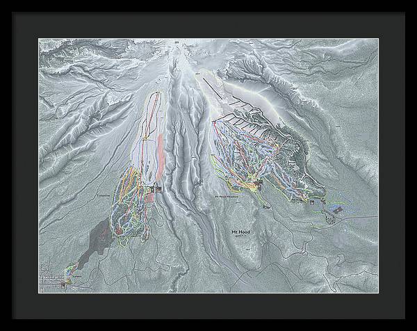 Mt Hood Ski Trail Map - Framed Print - Powderaddicts