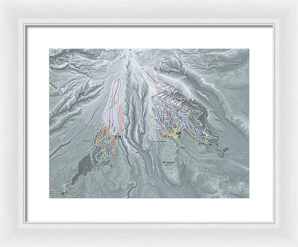 Mt Hood Ski Trail Map - Framed Print - Powderaddicts