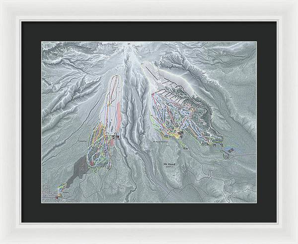Mt Hood Ski Trail Map - Framed Print - Powderaddicts