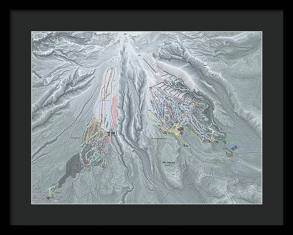 Mt Hood Ski Trail Map - Framed Print - Powderaddicts