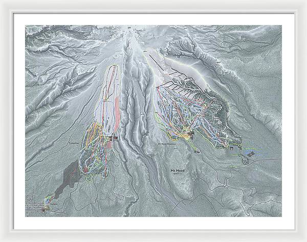 Mt Hood Ski Trail Map - Framed Print - Powderaddicts