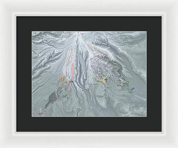 Mt Hood Ski Trail Map - Framed Print - Powderaddicts