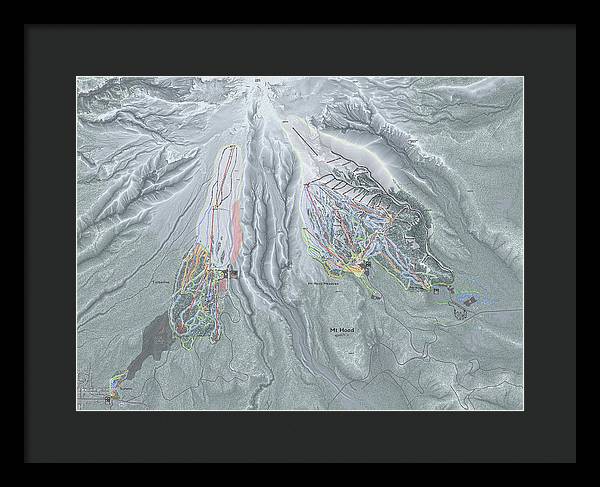 Mt Hood Ski Trail Map - Framed Print - Powderaddicts