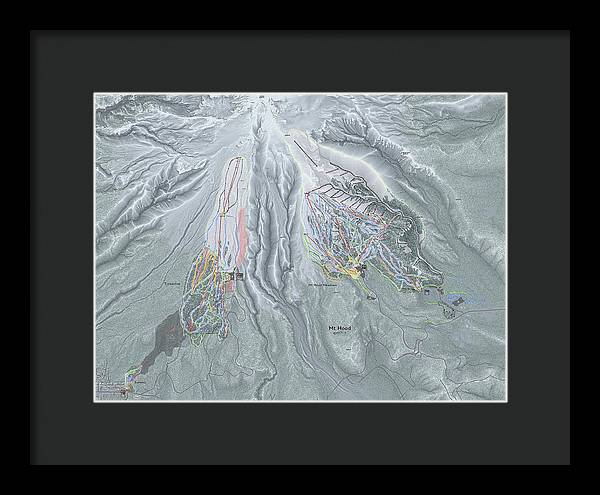 Mt Hood Ski Trail Map - Framed Print - Powderaddicts