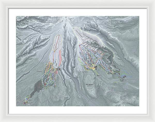 Mt Hood Ski Trail Map - Framed Print - Powderaddicts