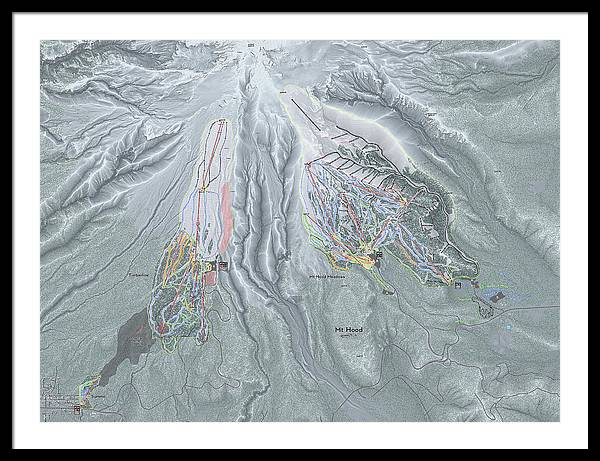 Mt Hood Ski Trail Map - Framed Print - Powderaddicts