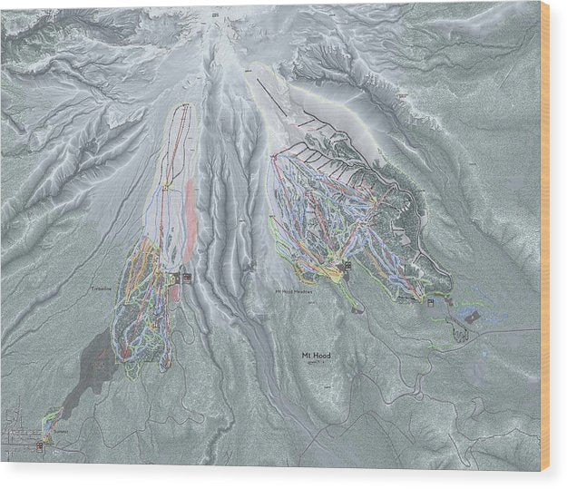Mt Hood Ski Trail Map - Wood Print - Powderaddicts