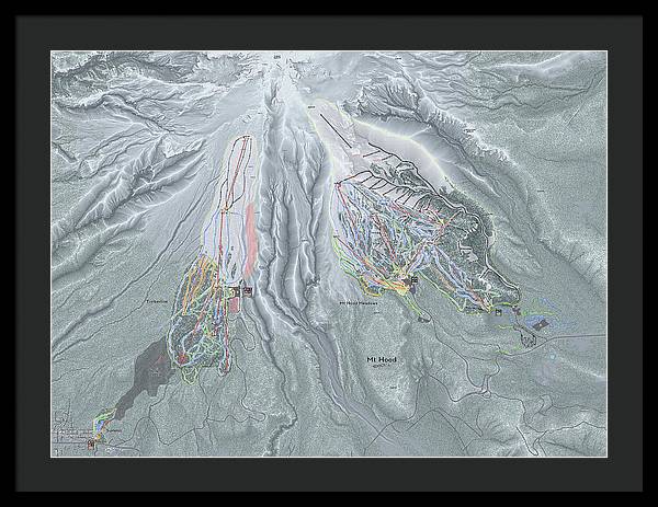 Mt Hood Ski Trail Map - Framed Print - Powderaddicts