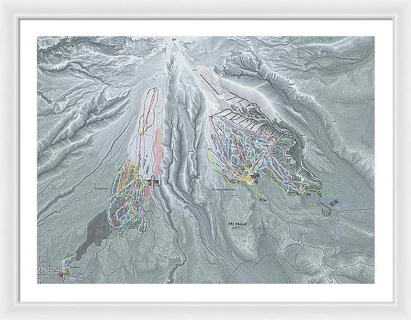 Mt Hood Ski Trail Map - Framed Print - Powderaddicts