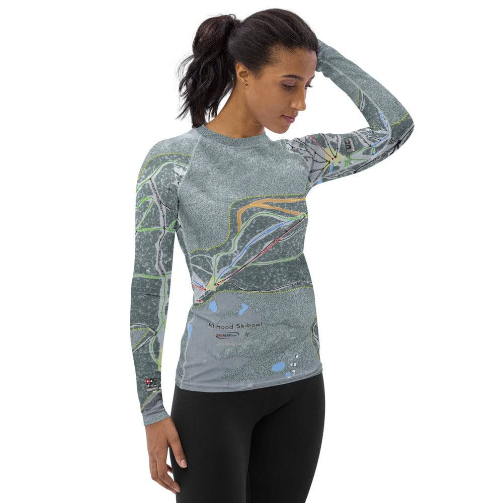 Mt Hood Skibowl, Oregon Ski Trail Map Women's Base Layer Top - Powderaddicts