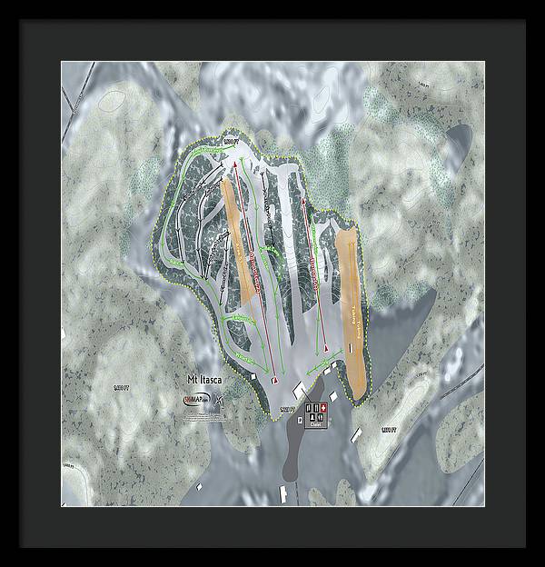 Mt Itasca Ski Trail Map - Framed Print - Powderaddicts