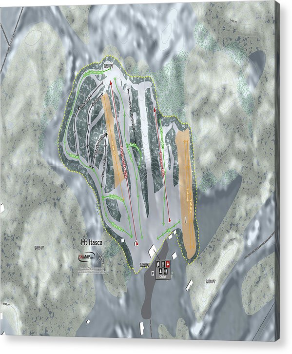 Mt Itasca Ski Trail Map - Acrylic Print - Powderaddicts