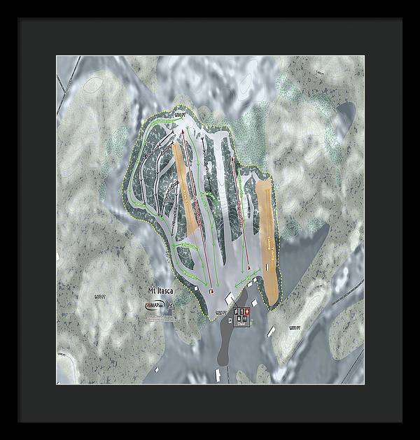 Mt Itasca Ski Trail Map - Framed Print - Powderaddicts