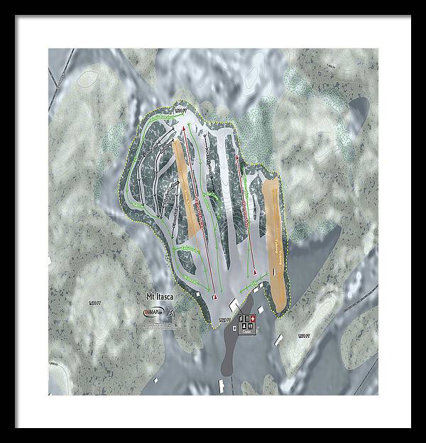 Mt Itasca Ski Trail Map - Framed Print - Powderaddicts