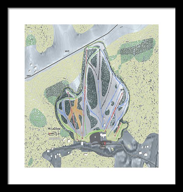 Mt LaCrosse Ski Trail Map - Framed Print - Powderaddicts