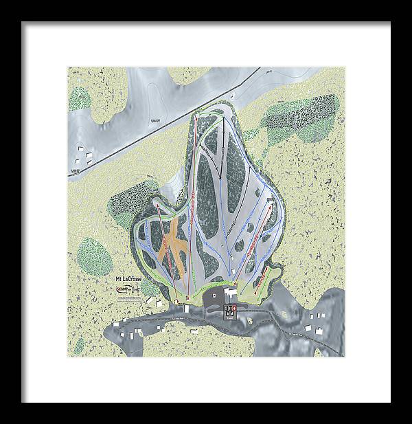 Mt LaCrosse Ski Trail Map - Framed Print - Powderaddicts