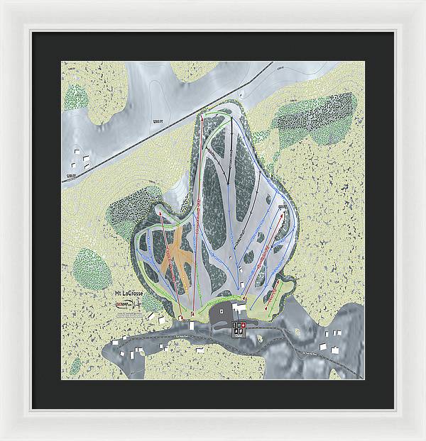 Mt LaCrosse Ski Trail Map - Framed Print - Powderaddicts