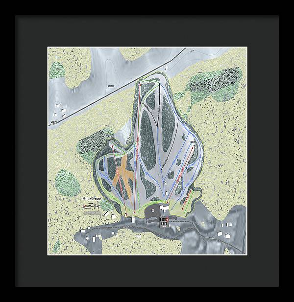 Mt LaCrosse Ski Trail Map - Framed Print - Powderaddicts
