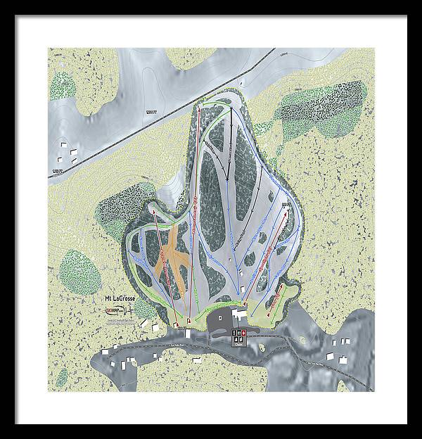 Mt LaCrosse Ski Trail Map - Framed Print - Powderaddicts