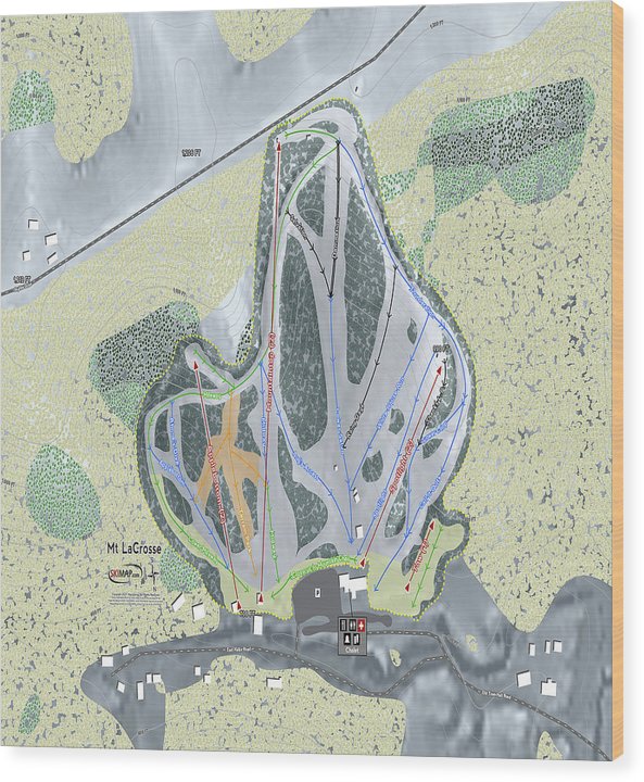 Mt LaCrosse Ski Trail Map - Wood Print - Powderaddicts