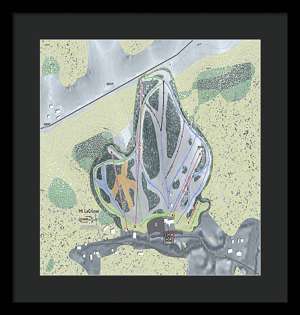 Mt LaCrosse Ski Trail Map - Framed Print - Powderaddicts