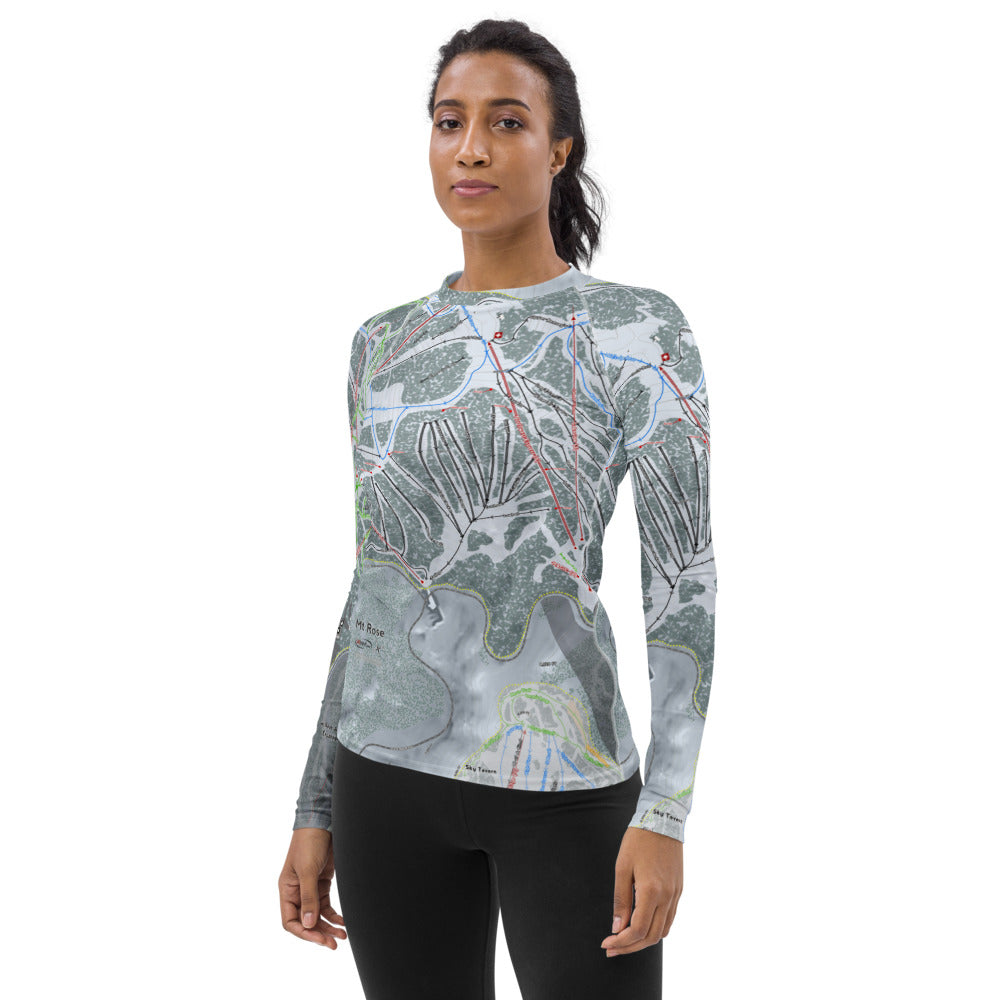 Mt Rose, Nevada Ski Trail Map Women&#39;s Base Layer Top - Powderaddicts