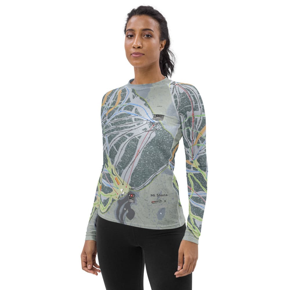 Mt Shasta, California Ski Trail Map Women's Base Layer Top - Powderaddicts
