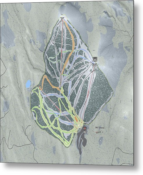Mt Shasta Ski Trail Map - Metal Print - Powderaddicts