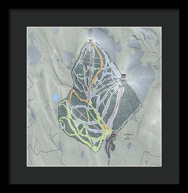 Mt Shasta Ski Trail Map - Framed Print - Powderaddicts