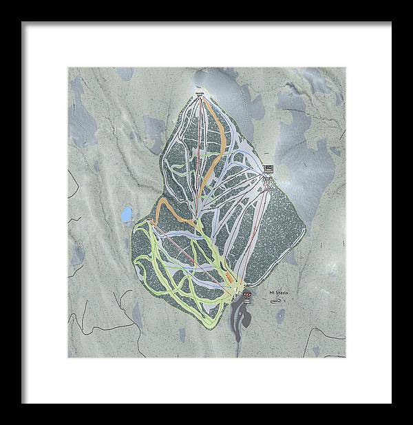 Mt Shasta Ski Trail Map - Framed Print - Powderaddicts