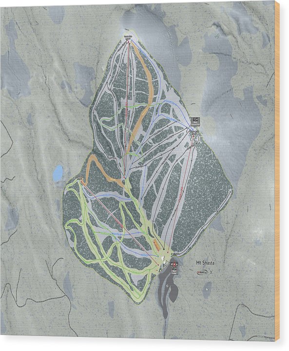 Mt Shasta Ski Trail Map - Wood Print - Powderaddicts
