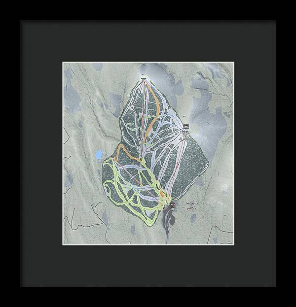 Mt Shasta Ski Trail Map - Framed Print - Powderaddicts