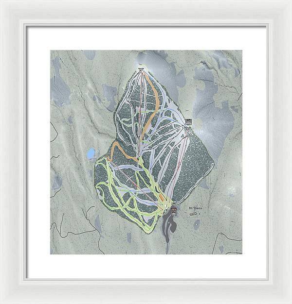 Mt Shasta Ski Trail Map - Framed Print - Powderaddicts