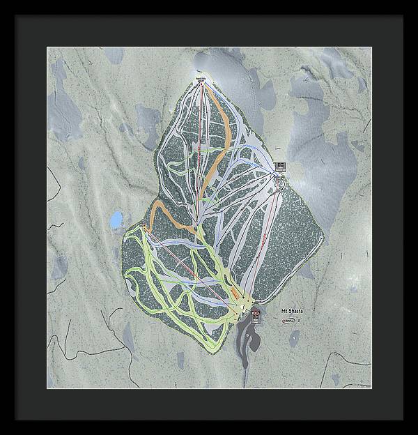 Mt Shasta Ski Trail Map - Framed Print - Powderaddicts
