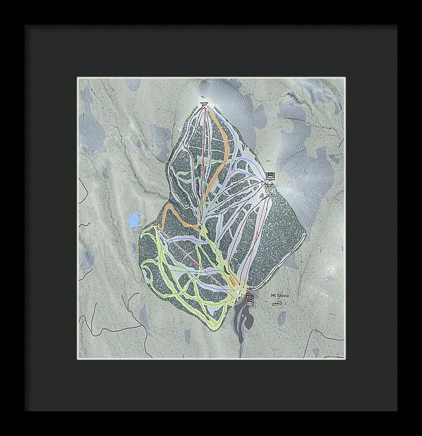 Mt Shasta Ski Trail Map - Framed Print - Powderaddicts