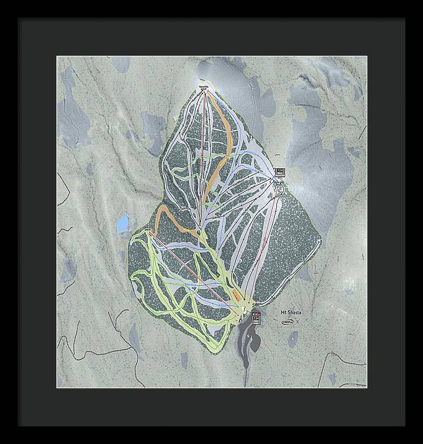 Mt Shasta Ski Trail Map - Framed Print - Powderaddicts