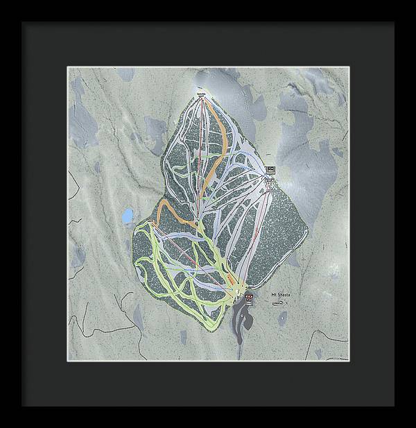 Mt Shasta Ski Trail Map - Framed Print - Powderaddicts