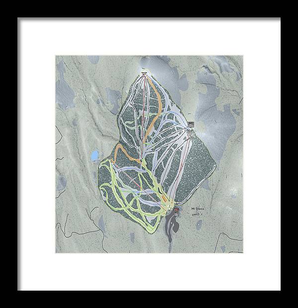 Mt Shasta Ski Trail Map - Framed Print - Powderaddicts