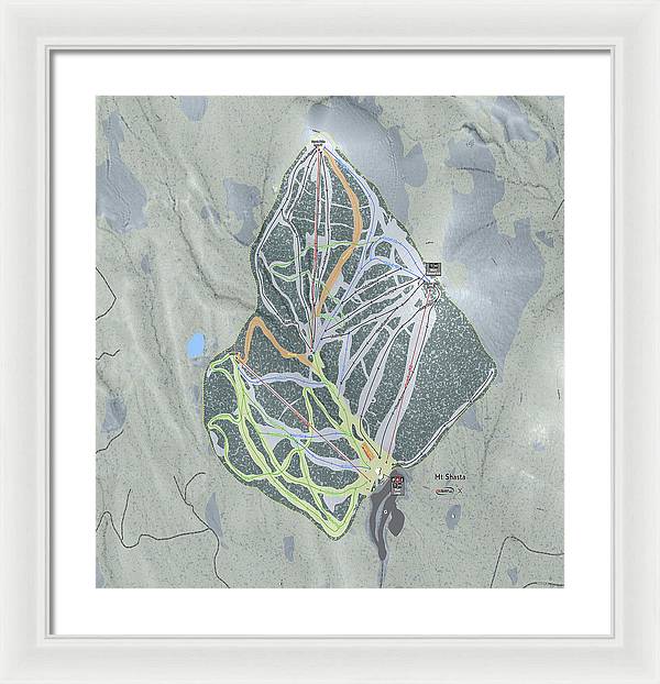 Mt Shasta Ski Trail Map - Framed Print - Powderaddicts