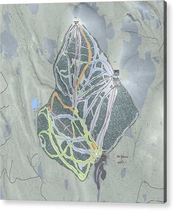 Mt Shasta Ski Trail Map - Acrylic Print - Powderaddicts