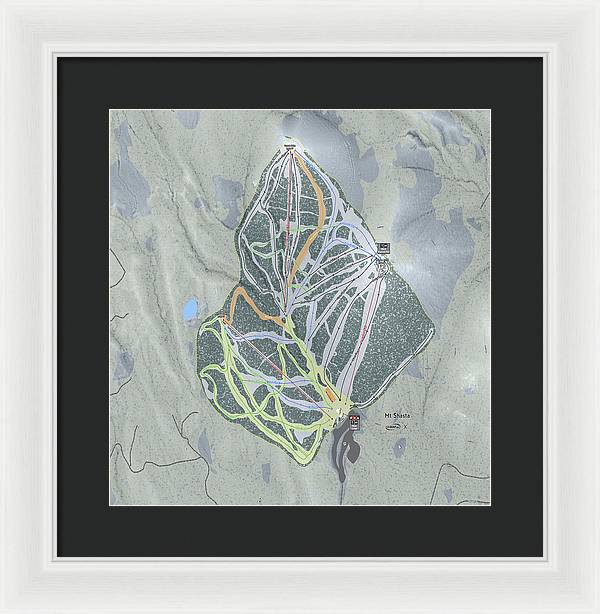 Mt Shasta Ski Trail Map - Framed Print - Powderaddicts