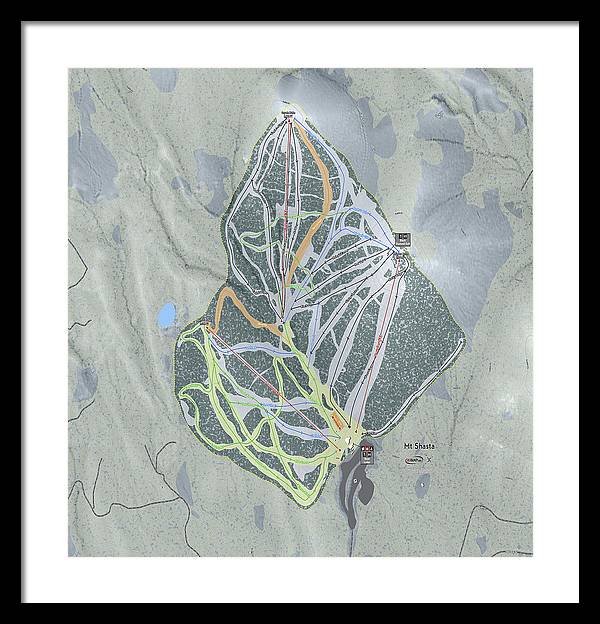Mt Shasta Ski Trail Map - Framed Print - Powderaddicts