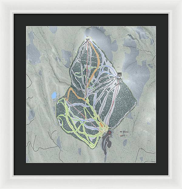 Mt Shasta Ski Trail Map - Framed Print - Powderaddicts