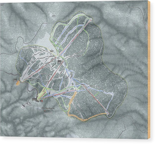 Mt Spokane Ski Trail Map - Wood Print - Powderaddicts