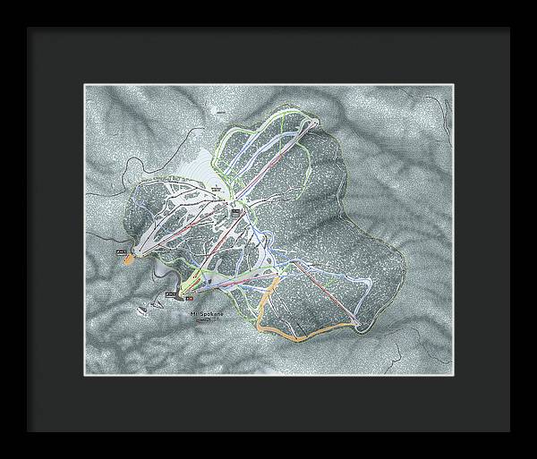 Mt Spokane Ski Trail Map - Framed Print - Powderaddicts