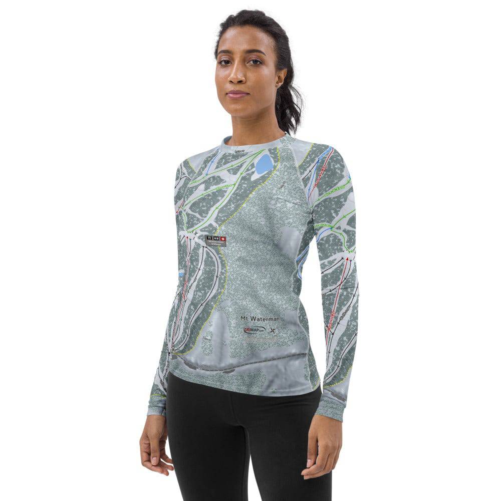 Mt Waterman, California Ski Trail Map Women's Base Layer Top - Powderaddicts