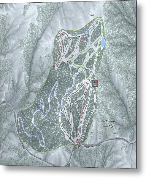 Mt Waterman Ski Trail Map - Metal Print - Powderaddicts